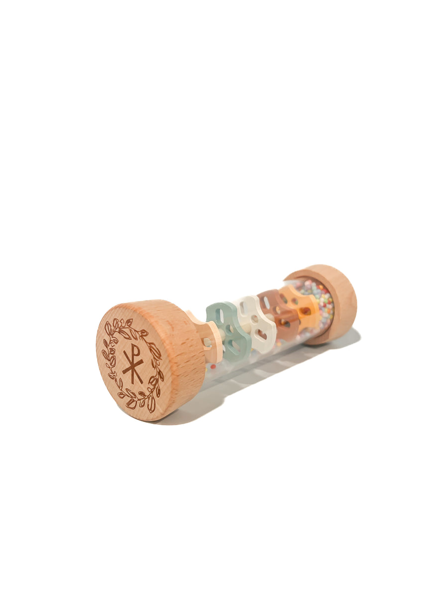 Chi-Rho Christian Beaded Raindrops - Montessori Wooden Rainmaker