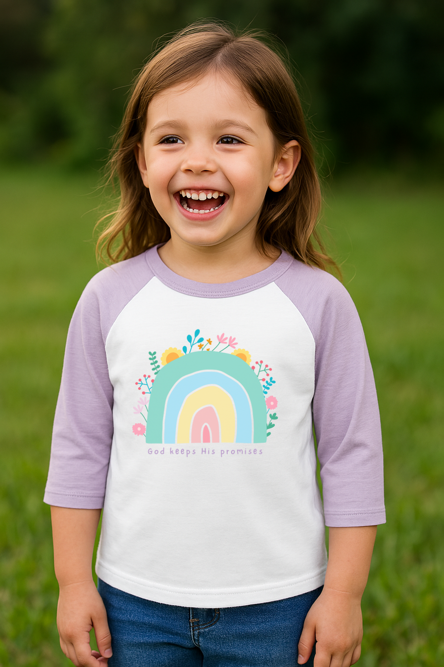 God's Promise Rainbow Raglan Tee