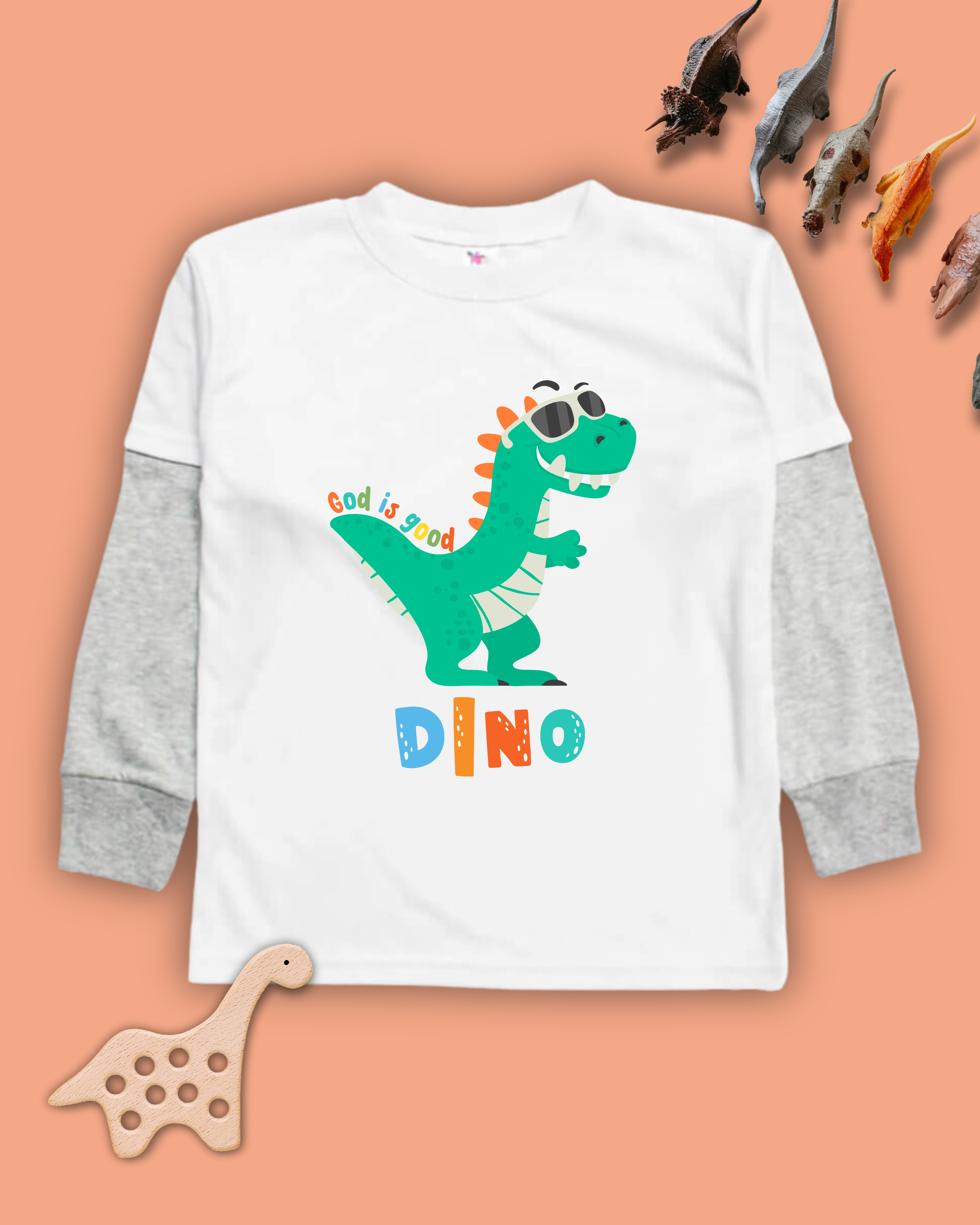 God is Good Dinosaur Long Sleeve Twofer Tee