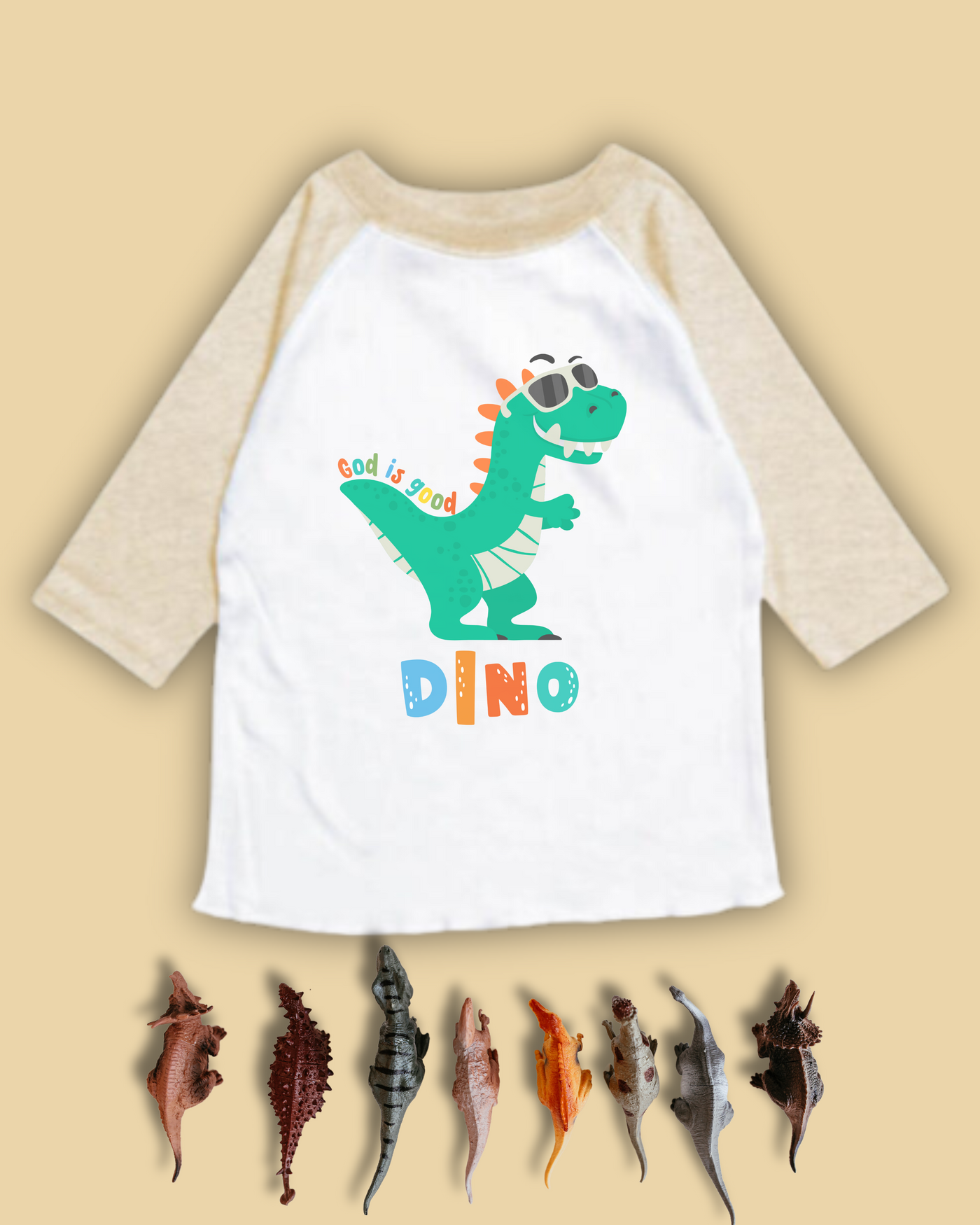 God is Good Dinosaur Raglan Tee