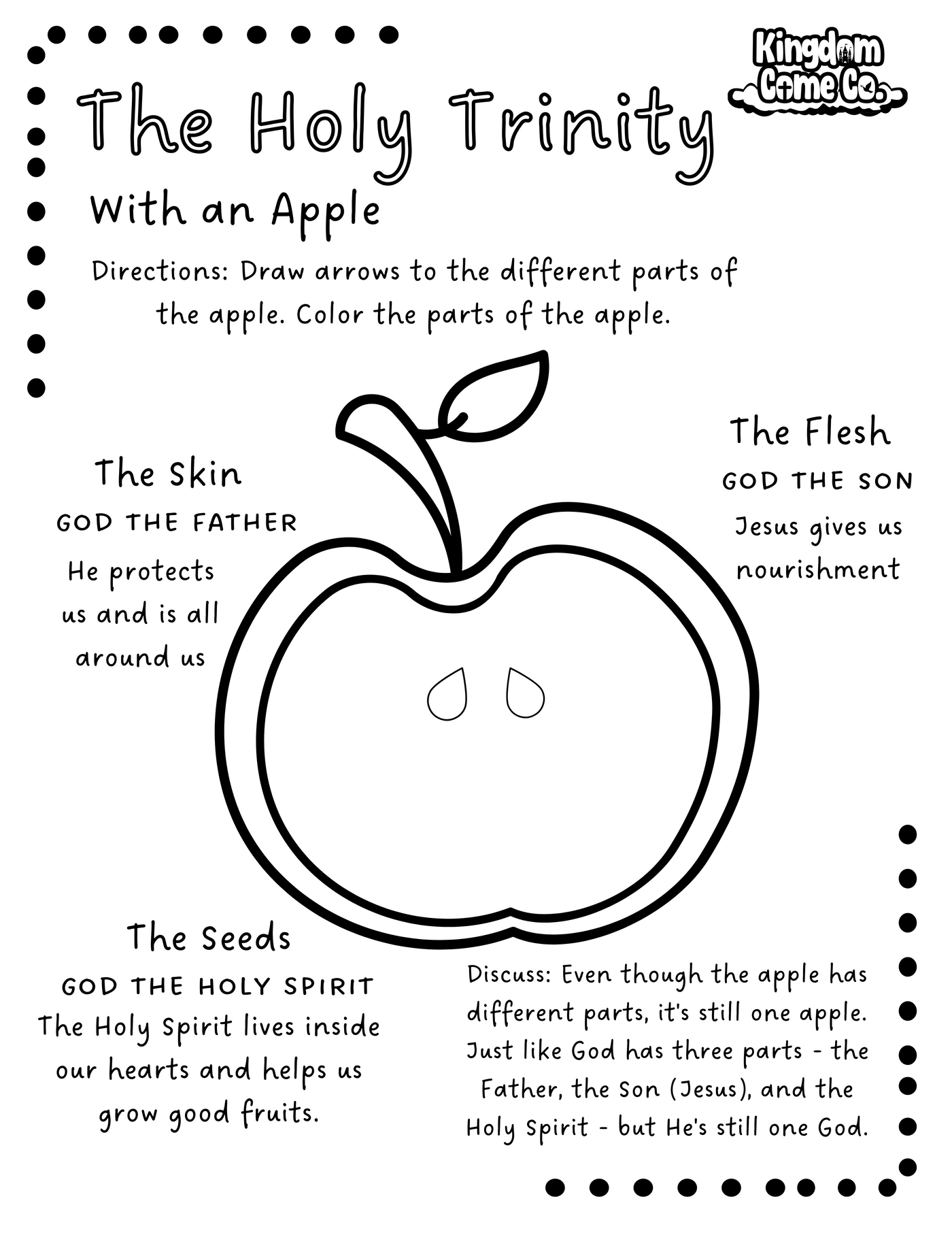 The Holy Trinity Apple Activity Coloring Page · Kingdom Come Co.