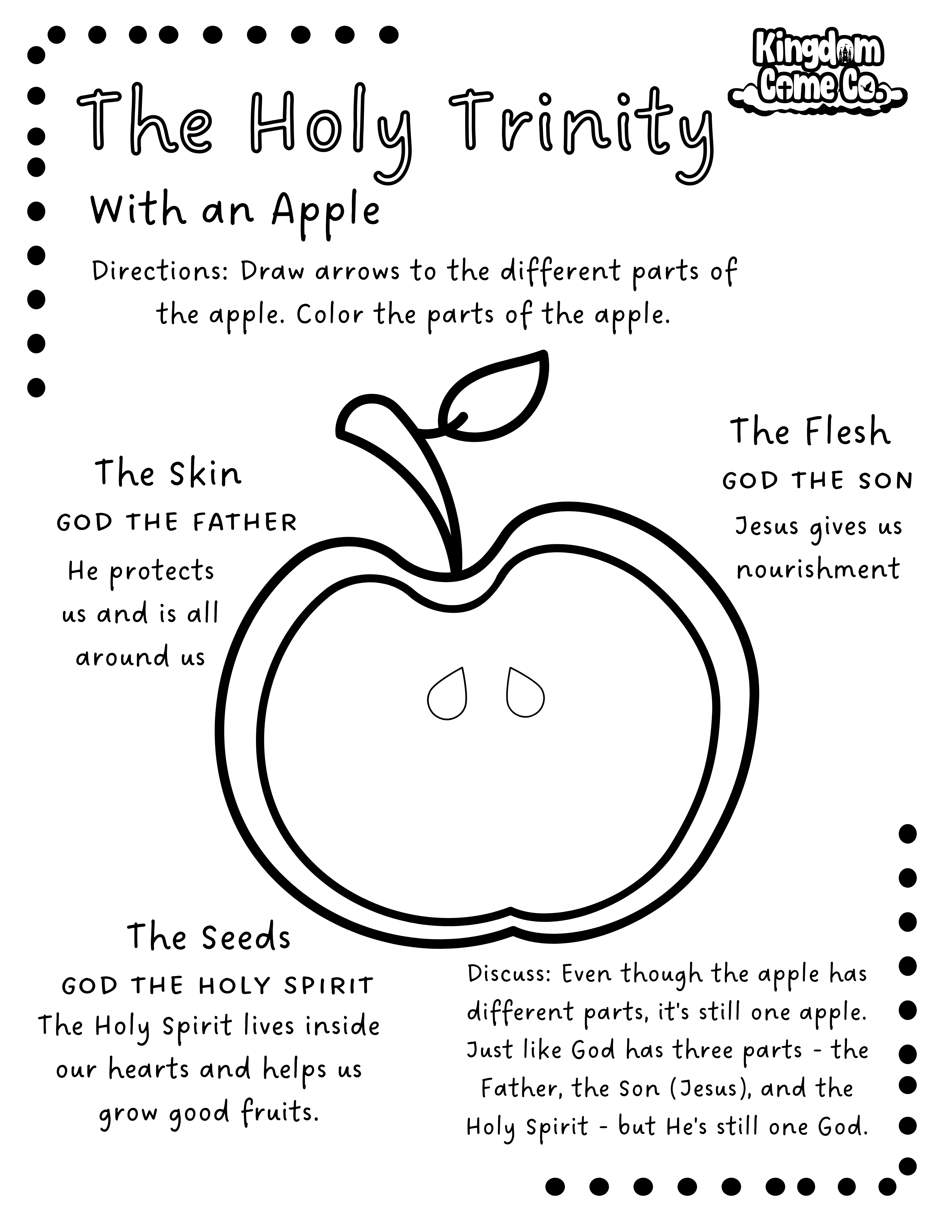 The Holy Trinity Apple Activity Coloring Page · Kingdom Come Co.