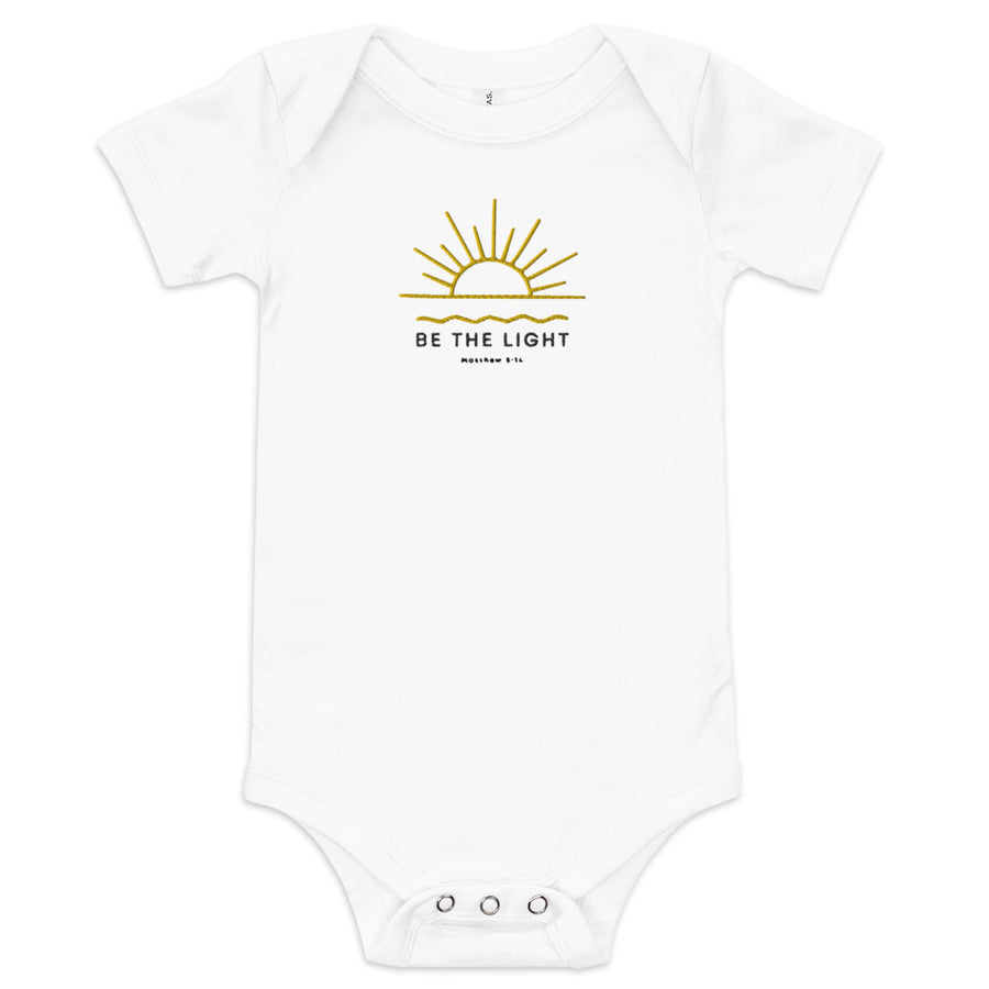 Be the Light - Embroidered Baby short sleeve Onesie - Christian Kids Apparel, Catholic Apparel, Matching Family Apparel, Christian Baby