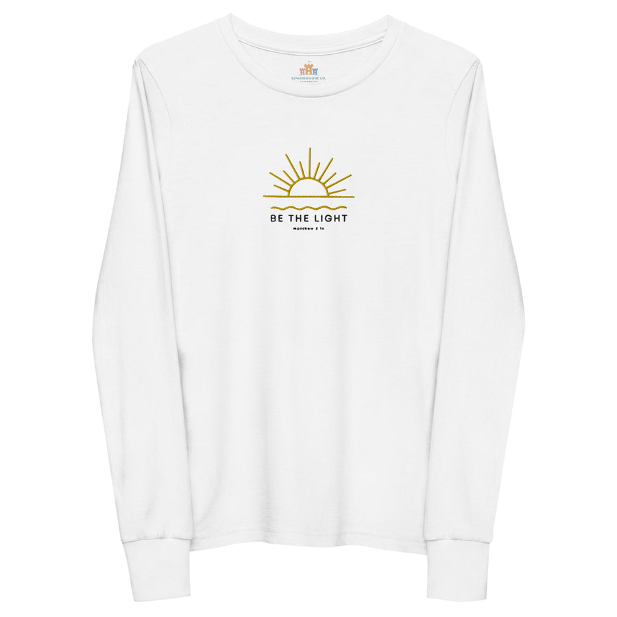 Be The Light - Embroidered Kids Long Sleeve Tee - Christian Kids Apparel, Catholic Apparel, Matching Family Apparel
